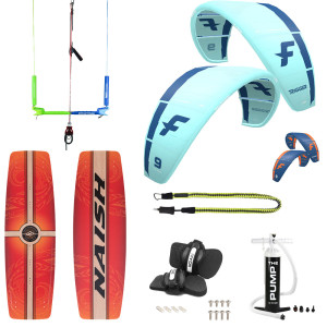 PACK COMPLET AILE TRIGGER + BARRE VARIO + PLANCHE NAISH HERO + PADS STRAPS RYDE + POMPE KITE + LEASH MYSTIC